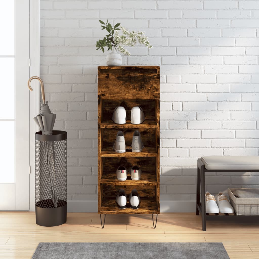 vidaXL Shoe Cabinet Smoked Oak 40x36x105 cm Engineered Wood