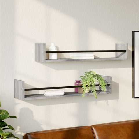 vidaXL Wall Shelves with Bars 2 pcs Grey Sonoma 80x16x14 cm