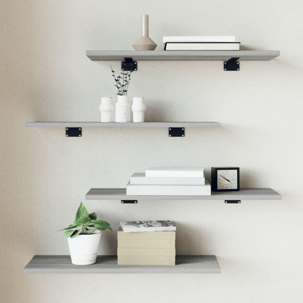 vidaXL Wall Shelves 4 pcs Grey Sonoma 60x20x1.5 cm Engineered Wood