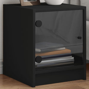 vidaXL Bedside Cabinets with Glass Doors 2 pcs Black 35x37x42 cm