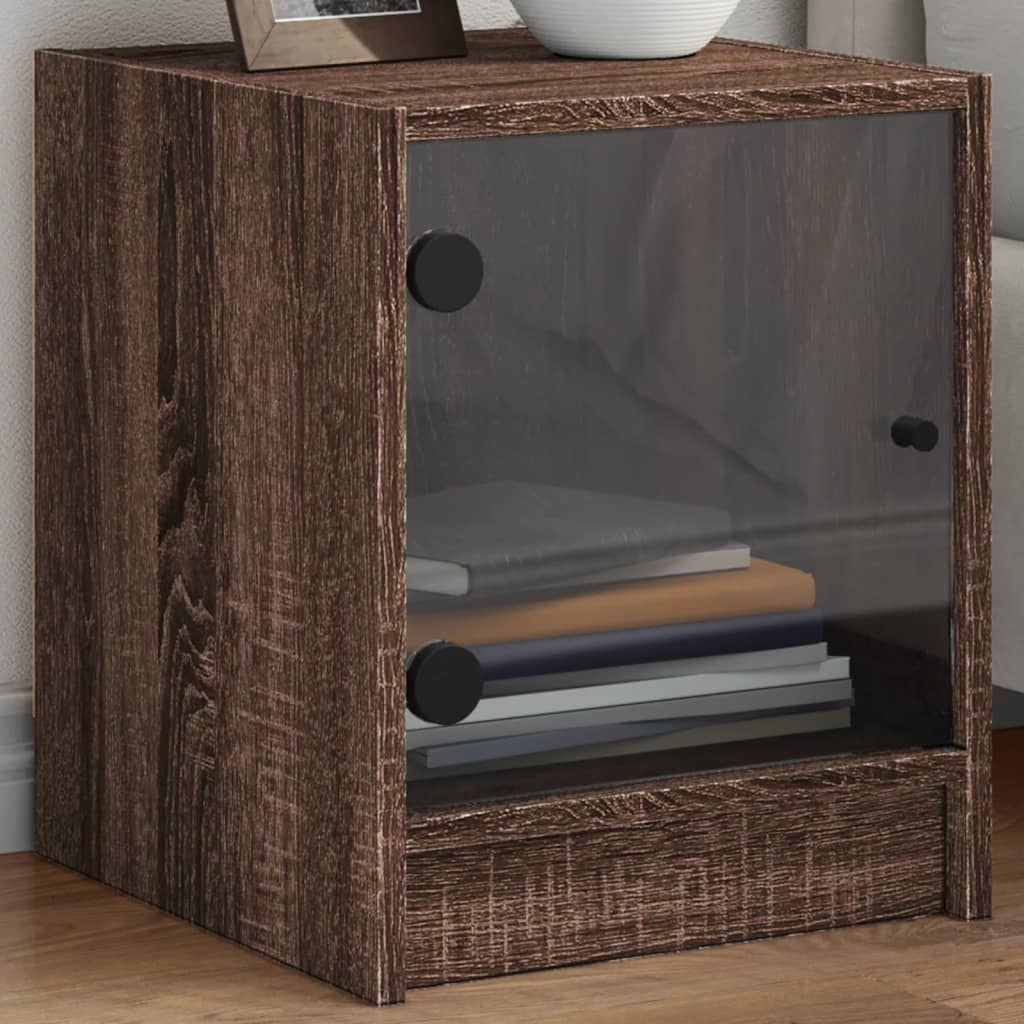 vidaXL Bedside Cabinets with Glass Doors 2 pcs Brown Oak 35x37x42 cm