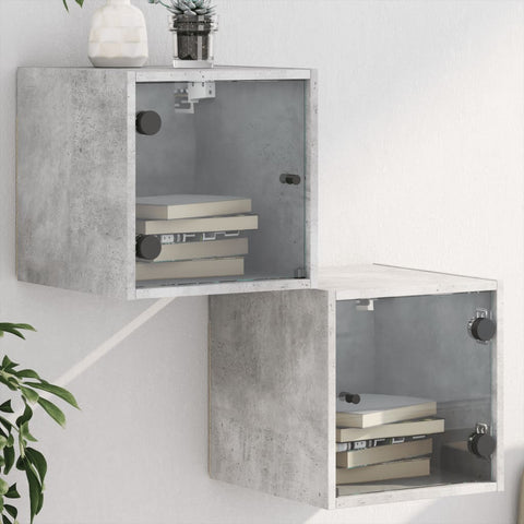 vidaXL Bedside Cabinets with Glass Doors 2 pcs Concrete Grey 35x37x35 cm