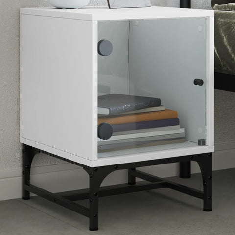 vidaXL Bedside Cabinet with Glass Door White 35x37x50 cm