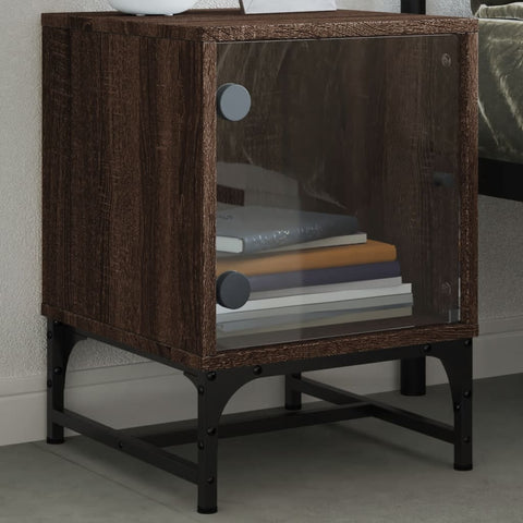 vidaXL Bedside Cabinet with Glass Door Brown Oak 35x37x50 cm