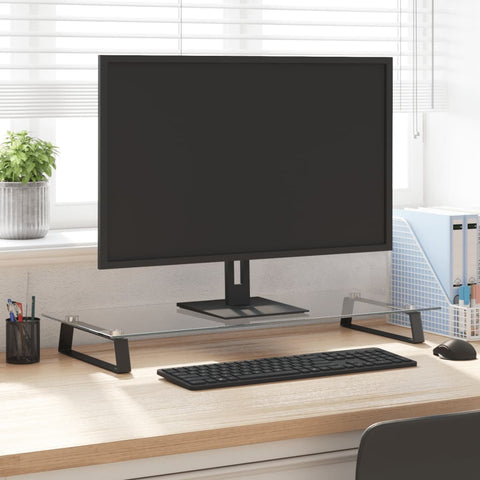 vidaXL Monitor Stand Black 80x35x8 cm Tempered Glass and Metal