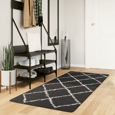 vidaXL Shaggy Rug High Pile Modern Black and Cream 80x200 cm