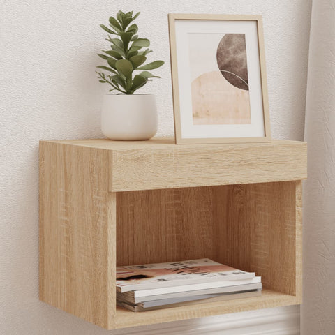 vidaXL Bedside Cabinet with LED Lights Wall-mounted Sonoma Oak