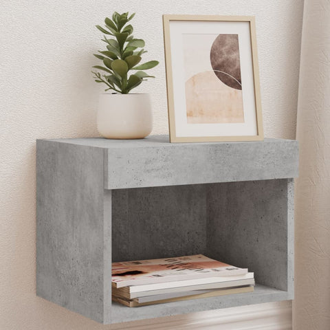 vidaXL Bedside Cabinet with LED Lights Wall-mounted Concrete Grey