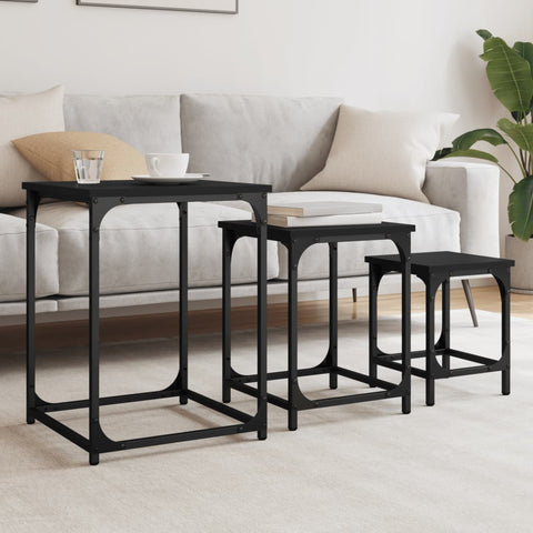 vidaXL Nesting Coffee Tables 3 pcs Black Engineered Wood