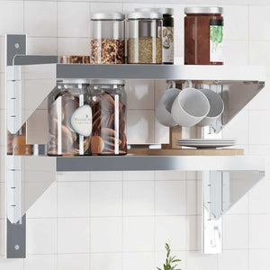 vidaXL 2-Tier Wall Shelf 50x23.5x48 cm Silver Stainless Steel