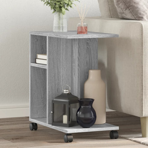 vidaXL Side Table with Wheels Grey Sonoma 50x30x55 cm Engineered Wood