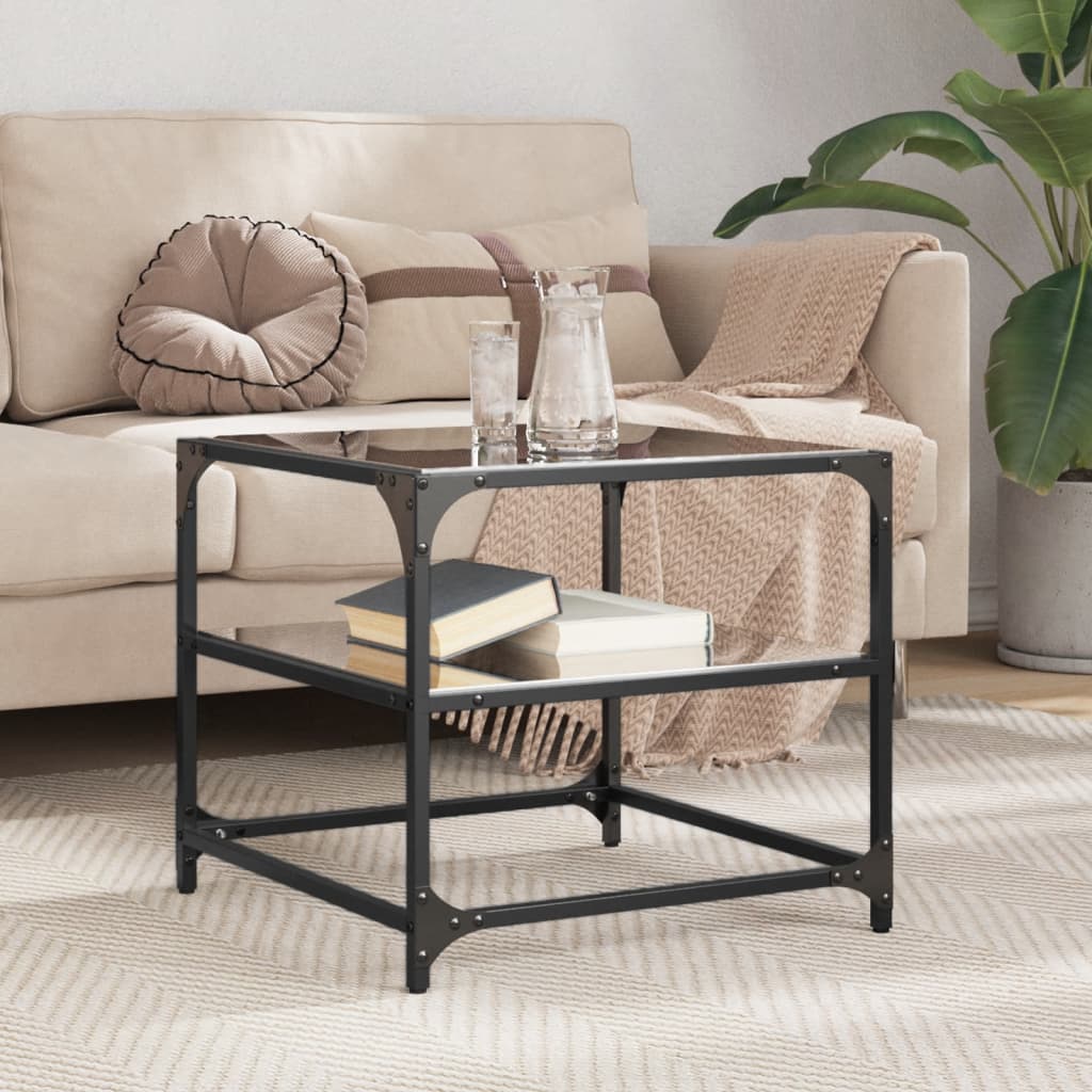 vidaXL Coffee Table with Black Glass Top 50x50x45 cm Steel