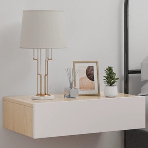 vidaXL Wall-mounted Bedside Cabinet with LED White&Sonoma Oak