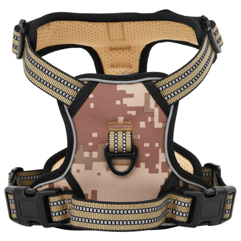 vidaXL Dog Harness with Lead & Collar Adjustable Camouflage Brown L