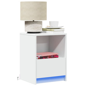 vidaXL Bedside Cabinet with LED Lights White Engineered Wood