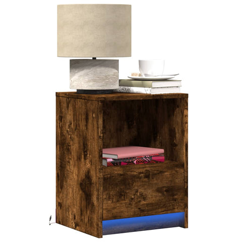 vidaXL Bedside Cabinet with LED Lights Smoked Oak Engineered Wood