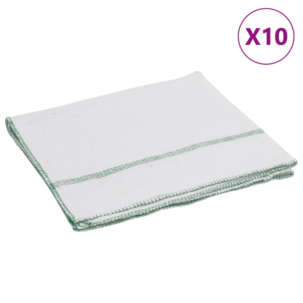 vidaXL Cleaning Cloths 10 pcs White with Green Stripes 50x60 cm