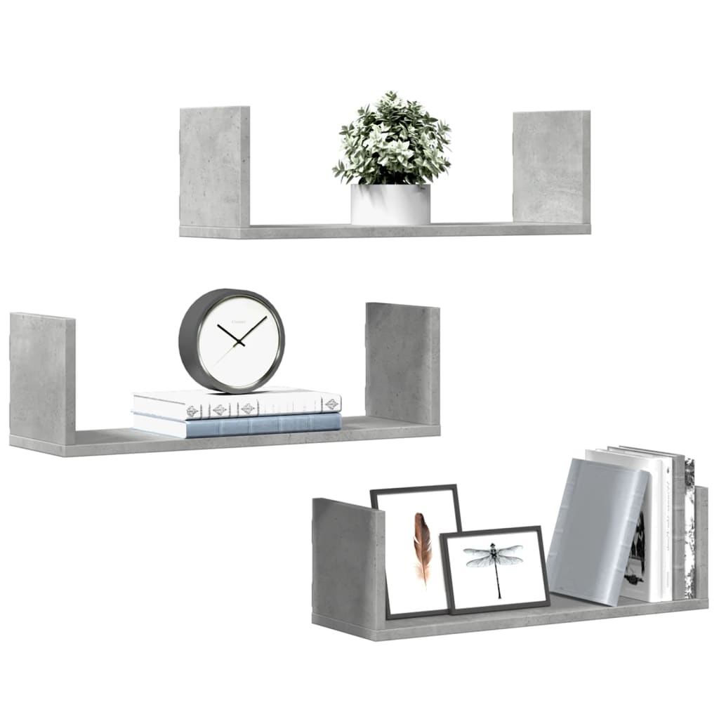 vidaXL Wall Shelves 3 pcs Concrete Grey 58x18x18 cm Engineered Wood