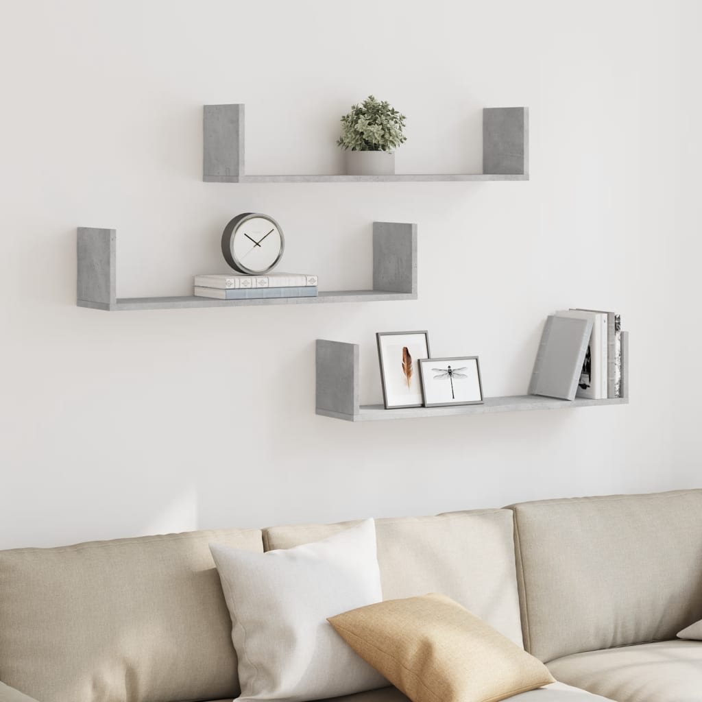 vidaXL Wall Shelves 3 pcs Concrete Grey 80x18x18 cm Engineered Wood