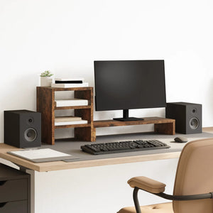 vidaXL Monitor Stand with Desk Organiser Smoked Oak Engineered Wood