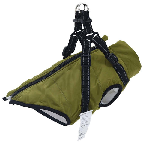 vidaXL Dog Coat with Harness Waterproof Reflective Army Green S