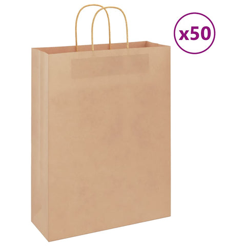 vidaXL Paper Bags 50 pcs with Handles Brown 32x12x42 cm