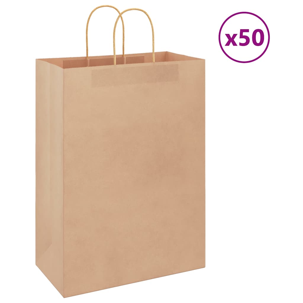 vidaXL Paper Bags 50 pcs with Handles Brown 32x17x44 cm