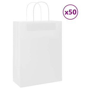 vidaXL Paper Bags 50 pcs with Handles White 26x12x35 cm