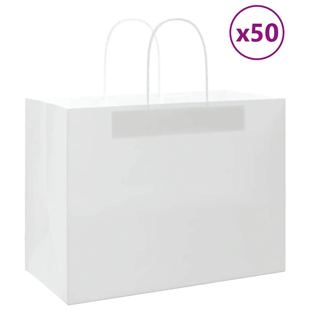 vidaXL Paper Bags 50 pcs with Handles White 32x17x25 cm