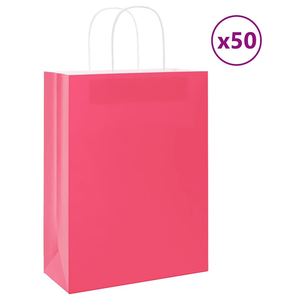 vidaXL Paper Bags 50 pcs with Handles Pink 26x12x35 cm