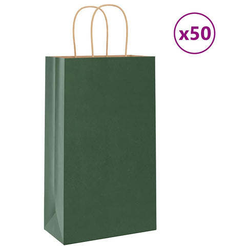 vidaXL Paper Bags 50 pcs with Handles Green 21x11x36 cm