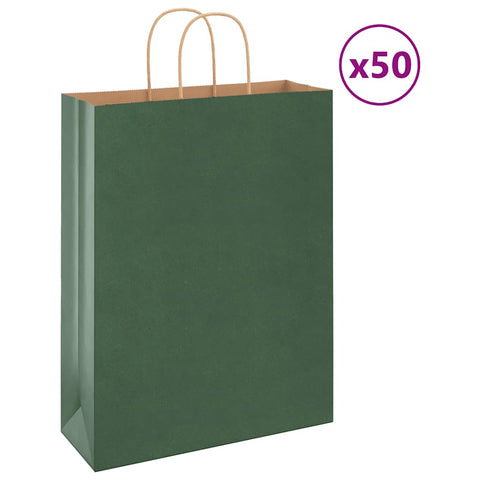 vidaXL Paper Bags 50 pcs with Handles Green 32x12x42 cm