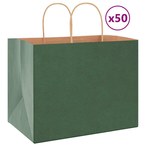 vidaXL Paper Bags 50 pcs with Handles Green 32x22x24 cm