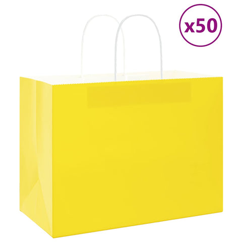 vidaXL Paper Bags 50 pcs with Handles Yellow 32x17x25 cm