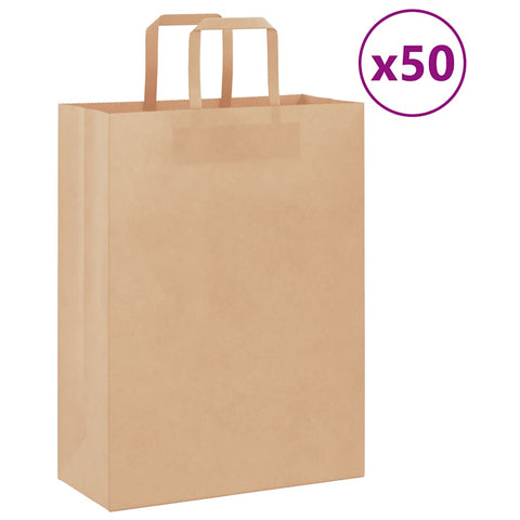 vidaXL Paper Bags 50 pcs with Handles Brown 26x12x35 cm