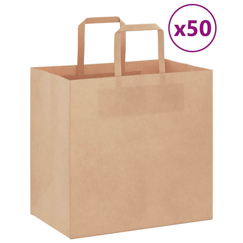 vidaXL Paper Bags 50 pcs with Handles Brown 26x17x25 cm