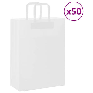 vidaXL Paper Bags 50 pcs with Handles White 26x12x35 cm