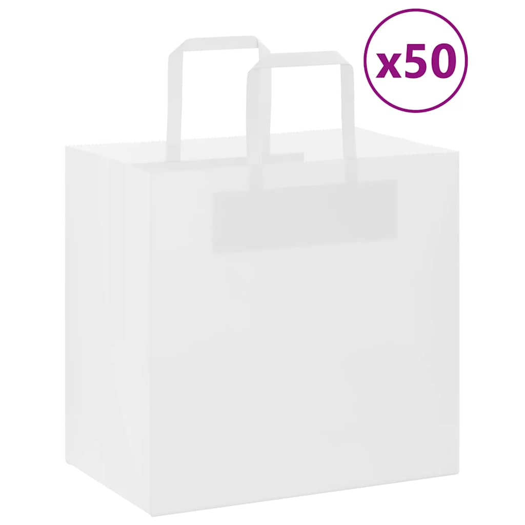 vidaXL Paper Bags 50 pcs with Handles White 26x17x25 cm