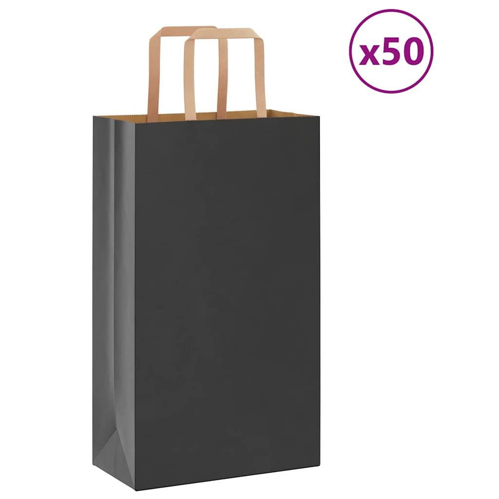 vidaXL Paper Bags 50 pcs with Handles Black 21x11x36 cm