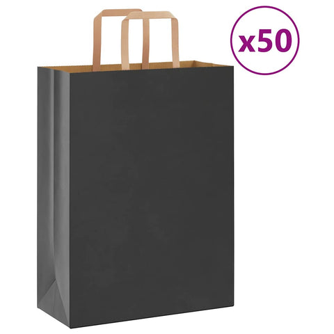 vidaXL Paper Bags 50 pcs with Handles Black 26x12x35 cm