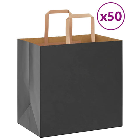 vidaXL Paper Bags 50 pcs with Handles Black 26x17x25 cm