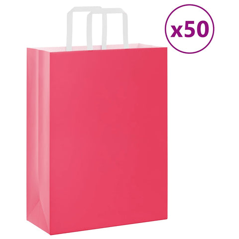 vidaXL Paper Bags 50 pcs with Handles Pink 26x12x35 cm