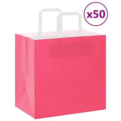 vidaXL Paper Bags 50 pcs with Handles Pink 26x17x25 cm