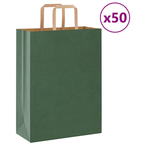 vidaXL Paper Bags 50 pcs with Handles Green 26x12x35 cm