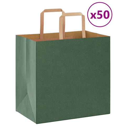 vidaXL Paper Bags 50 pcs with Handles Green 26x17x25 cm