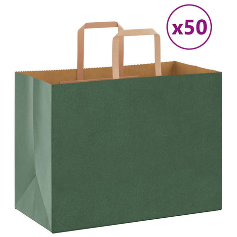 vidaXL Paper Bags 50 pcs with Handles Green 32x17x25 cm