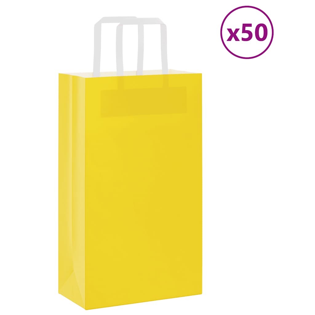 vidaXL Paper Bags 50 pcs with Handles Yellow 21x11x36 cm