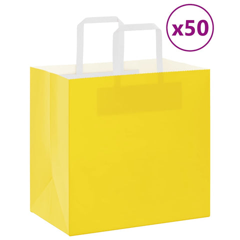 vidaXL Paper Bags 50 pcs with Handles Yellow 26x17x25 cm