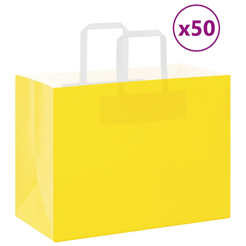 vidaXL Paper Bags 50 pcs with Handles Yellow 32x17x25 cm