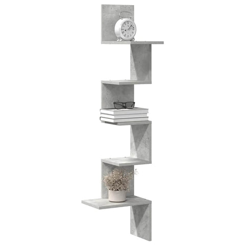 vidaXL Wall Corner Shelf Concrete Grey 32x32x127,5 cm Engineered Wood